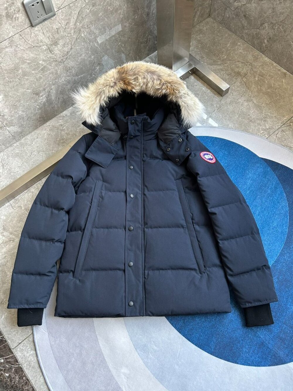 Canada Goose Navy Fur‑Trim Hood Down Puffer Winter Jacket